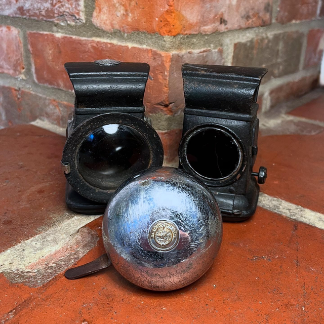 1920’s/ 30’s Set Of Lucas “King Of The Road” Bicycle Lamps And Bell