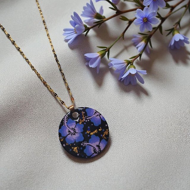 Collier dessiné Flora acier inoxydable saphir parme