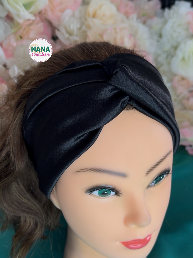 Bandeau Satin Torsadé - Ébène – Fait main