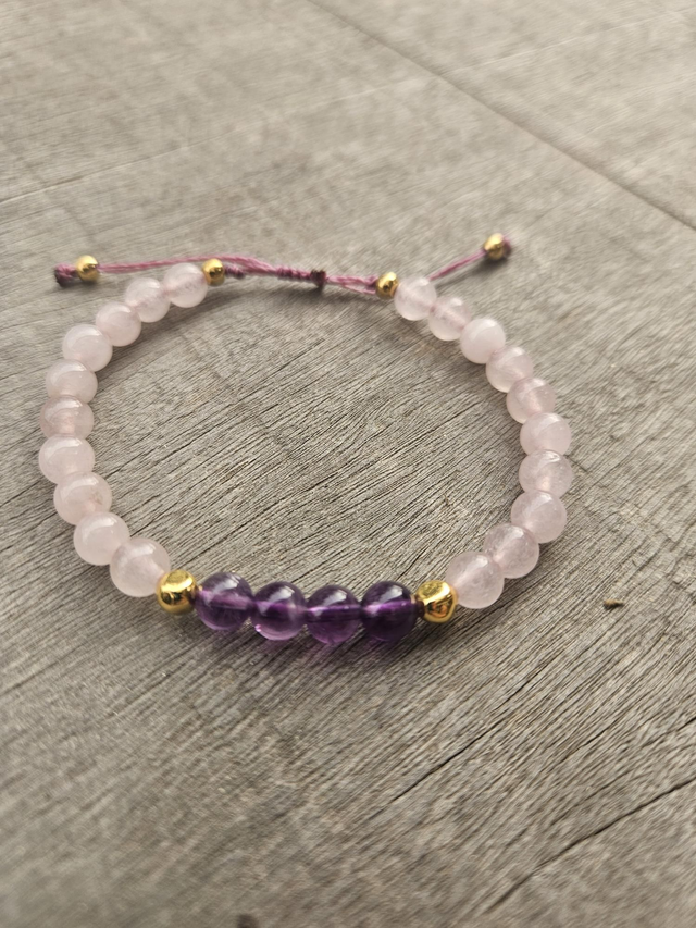 Bracelet fin quartz rose et améthyste