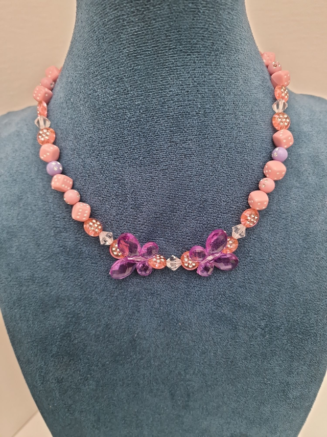 Parure Bijoux Papillons Dés Perles Roses Violets