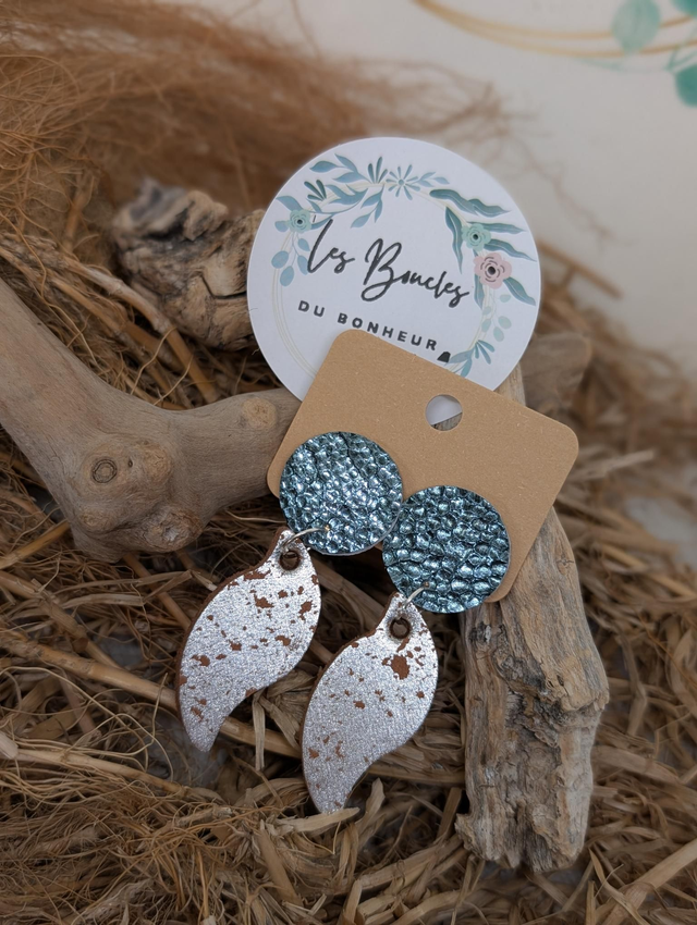 Boucles d&#039;oreilles Évasion ev067 clip bleu argenté 