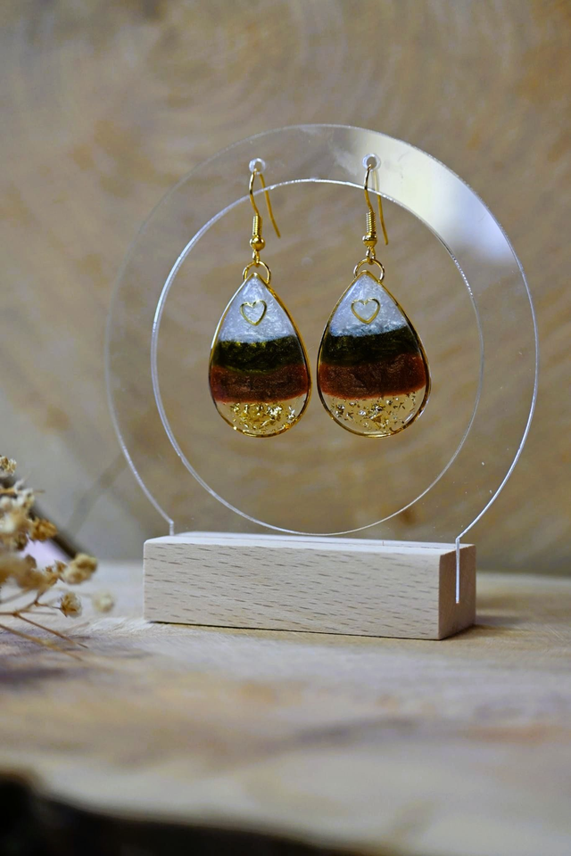 💧ELIXIR 💧Boucles d’oreilles en résine UV goutte - Marron✨