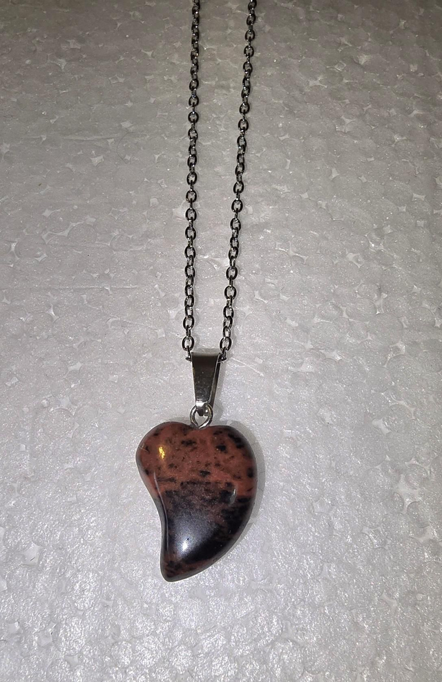 Mahogany Obsidian Heart Gemstone Stainless Steel Necklace 