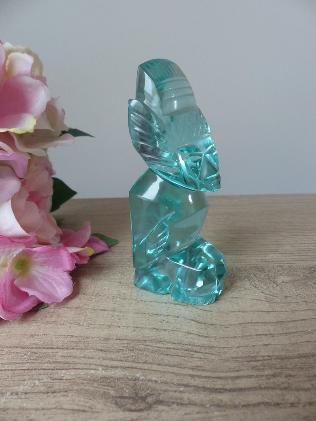 Sculpture Vintage en Verre Poli – Art Inca Maya Aztèque – Figurine de Guerrier ou Dieu – Fabriquée au Mexique – Objet de Collection Rare