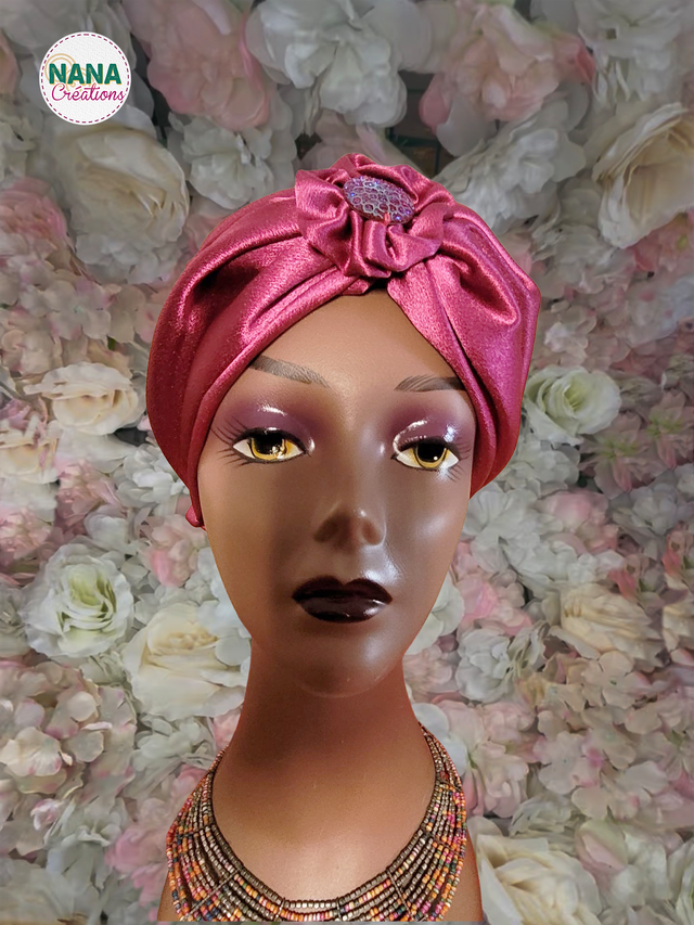 Turban Bonnet Satin à enfiler | Fuschia | Fait main