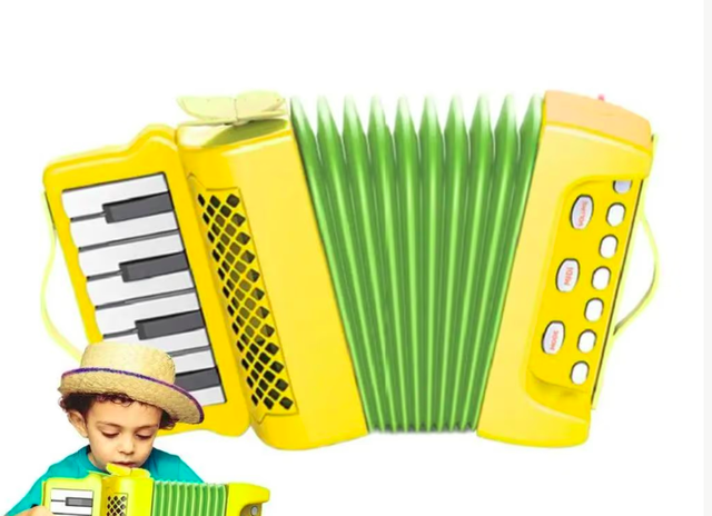 Prachtige speelgoed accordeon voor kinderen (23x14cm) kleur geel