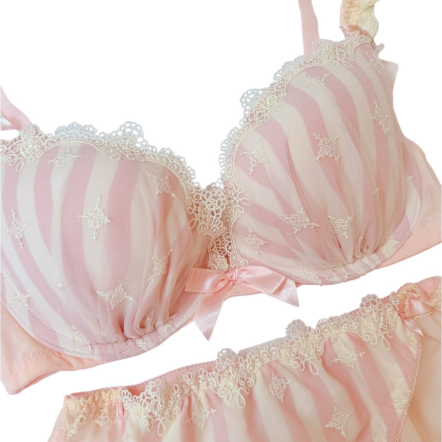 pink pinstripe Japanese Bra + Underwear Set UK 30C 