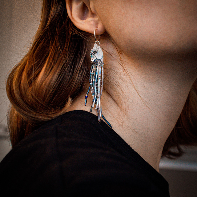 BLUEFISH - sinikala - fish hand embroidered hoop earrings