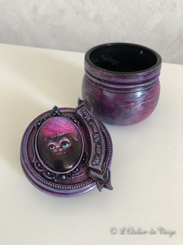 Petit Pot en Verre Chat du Cheshire Violet