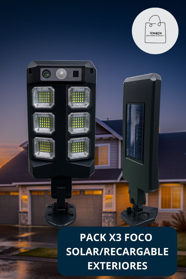 PACK X3 FOCO SOLAR/RECARGABLE PARA EXTERIORES