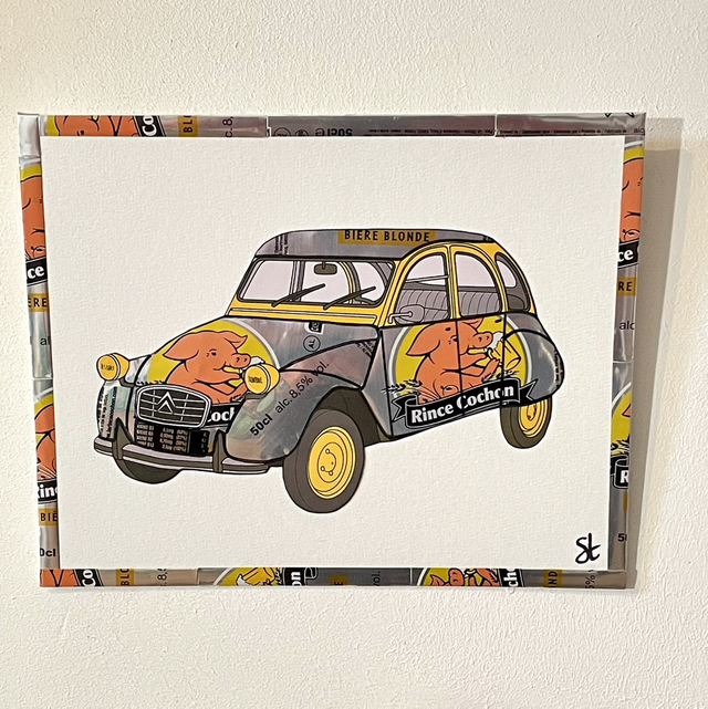 Tableau 2cv réalisé avec des canettes recyclées 