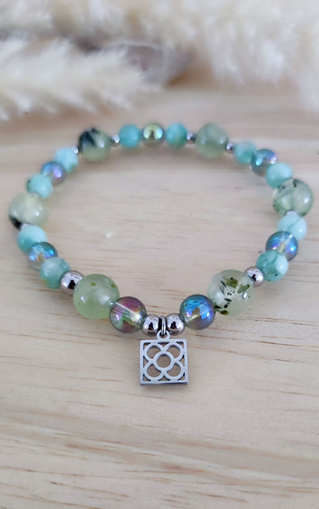 Bracelet "Bien-être et Protection" Calcédoine verte et Préhnite