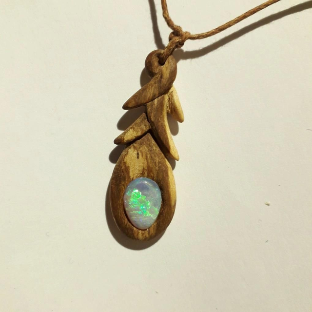 Brazil Opal Aromatherapy Necklace with Hand Carved Palo Santo Wood 