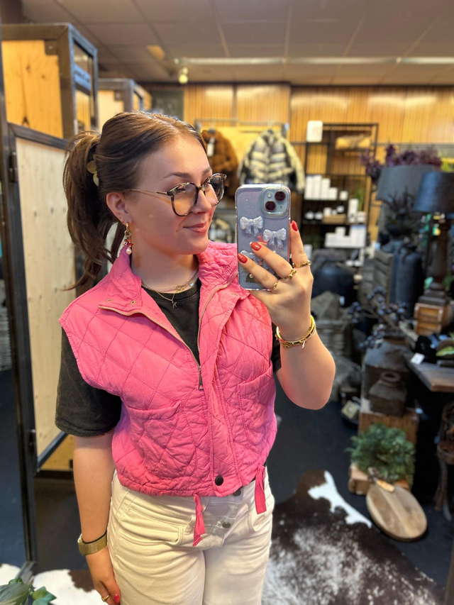 Bodywarmer met ruit roze