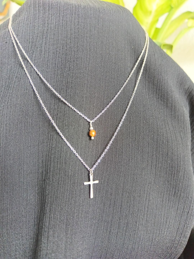 Collier Œil de tigre croix