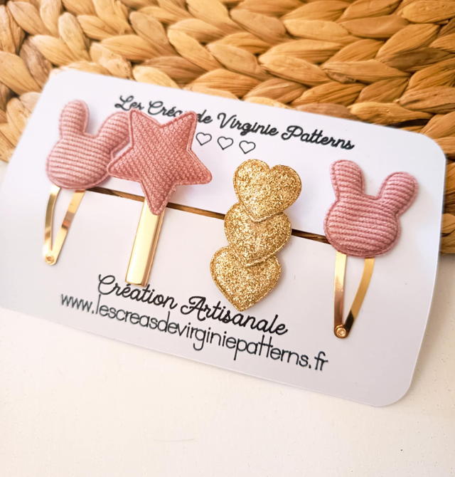 Barette enfant, pinces Rose doré paillettée &quot; Collection Pâques &quot;   