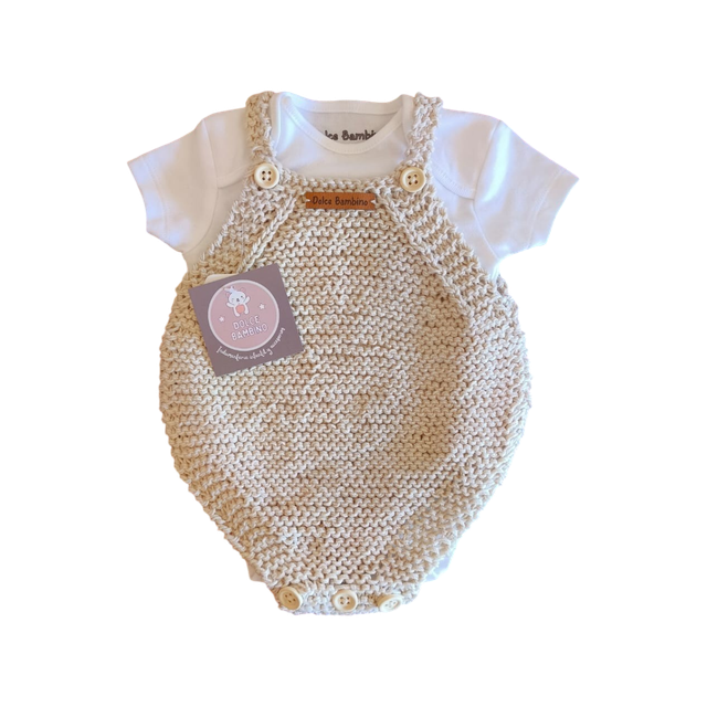 Conjunto de dos piezas, pelele tejido a mano y body