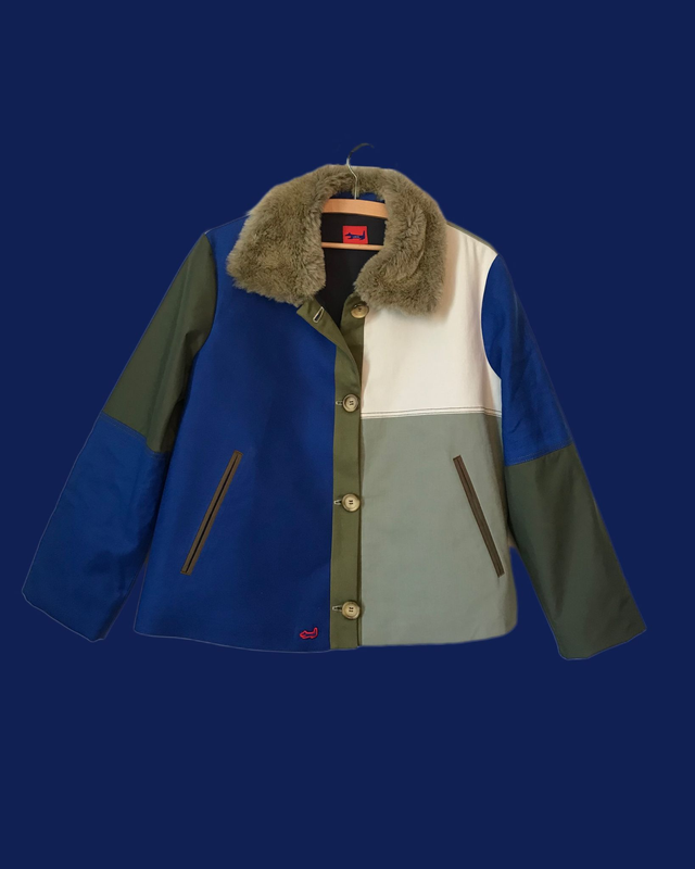 Veste patchwork col fourrure