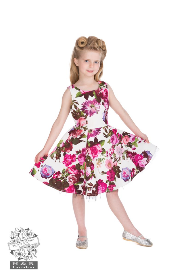 Lasten kellomekko, Audrey 50s Cream Floral Swing Dress in Kids, 4017241