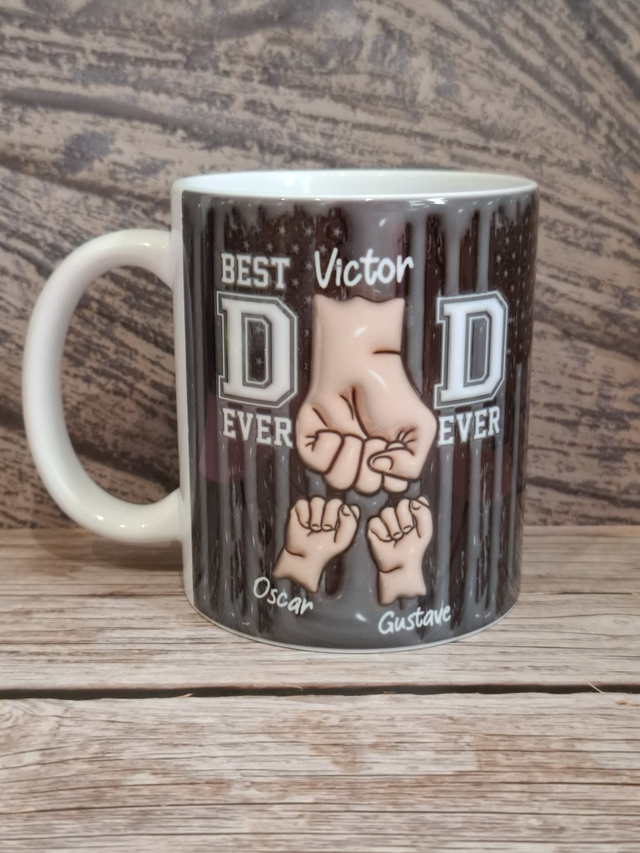  Mug Papa  Personnalisé avec Prénoms et poings en 3D blanc