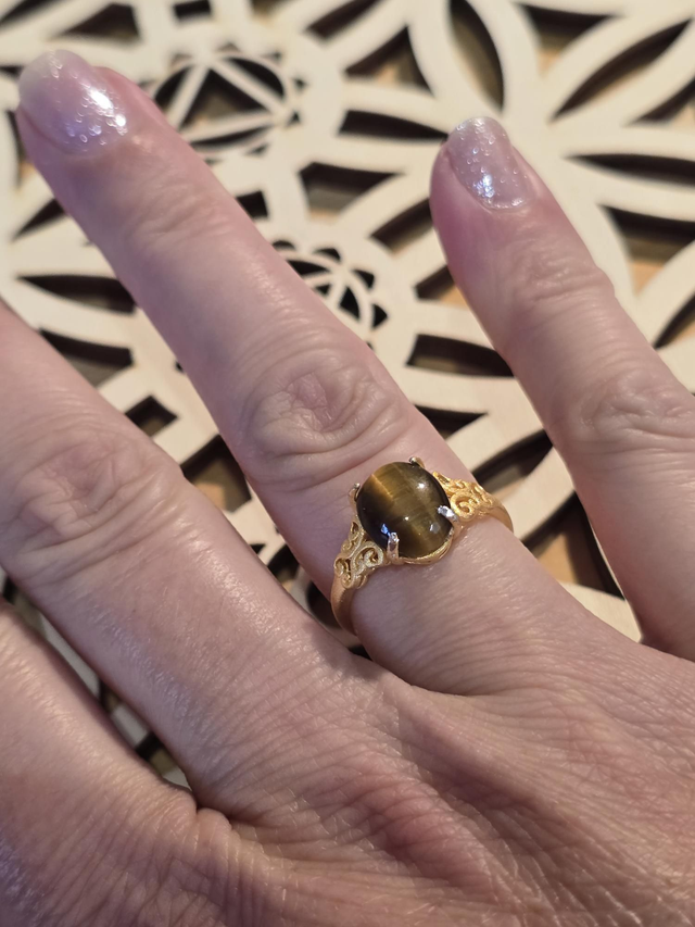 Bague Argent 925 doré mat et Œil de tigre 