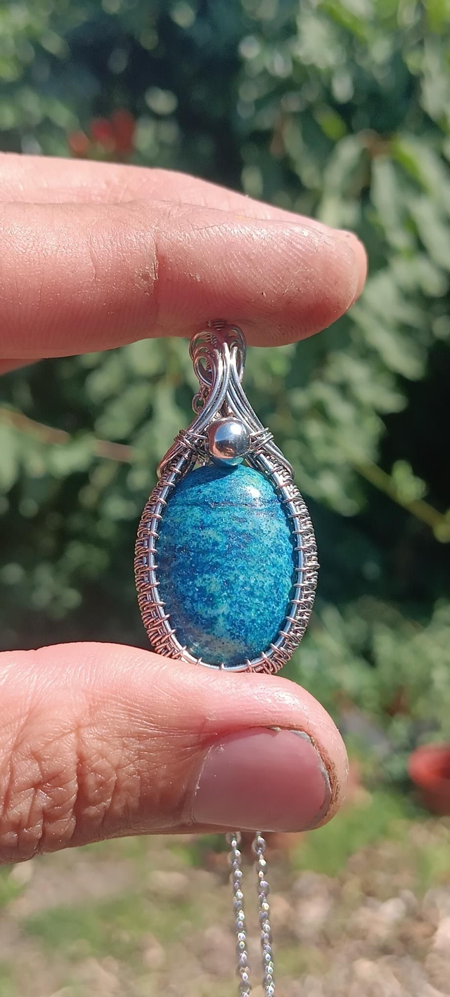 Pendentif jaspe sésame bleu 