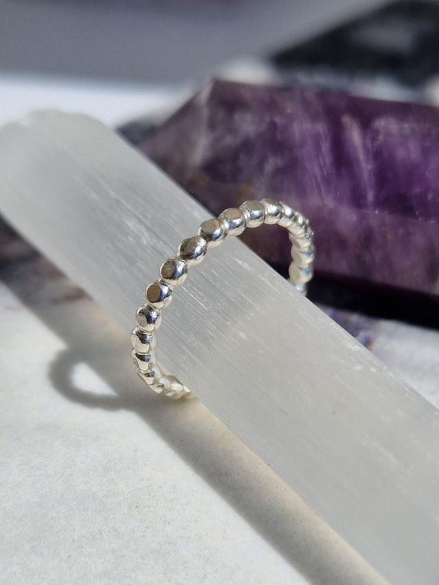 Stacking Ring - 925 recycled Silver - Beaded Shaped plain polished ring band approximate size 2.0x1.5mm. Combine with stacking rings. (2)