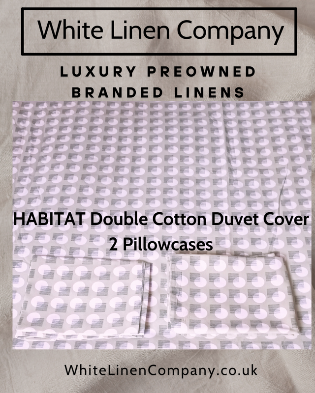 HABITAT - Pink & Coffee Print -  100% Cotton Double Duvet Cover - Wooden Buttons - 2 x Pillowcases