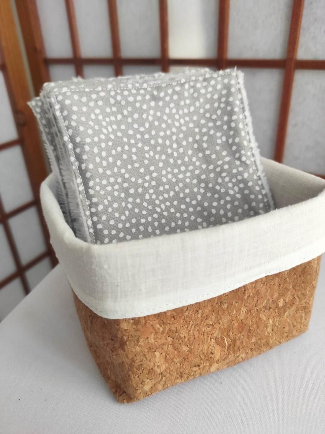 Panier en liège et coton de soin gris/blanc