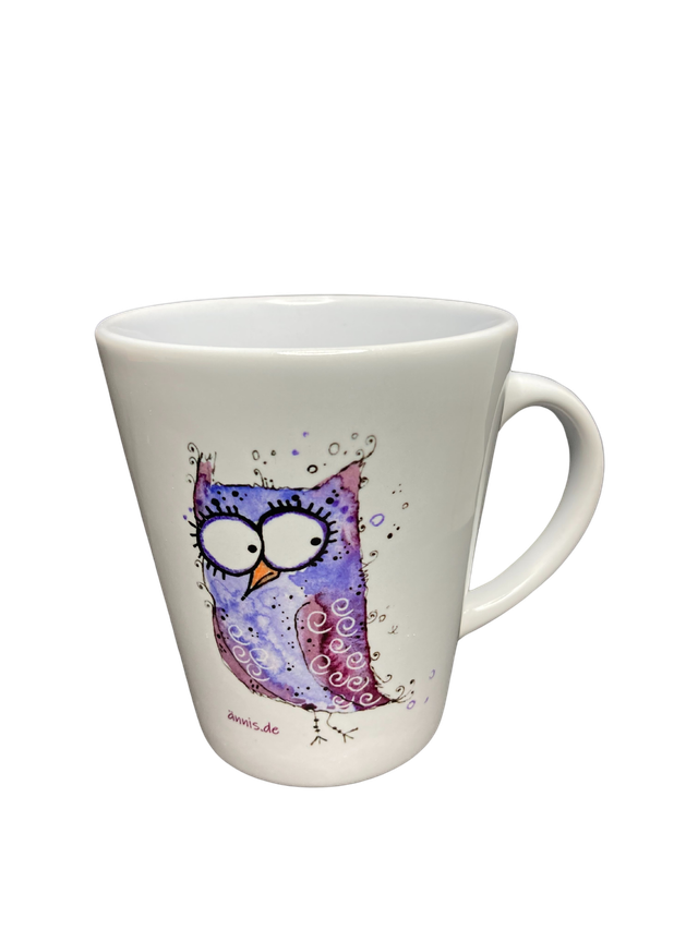 Konische Keramiktasse "Lila Eule"
