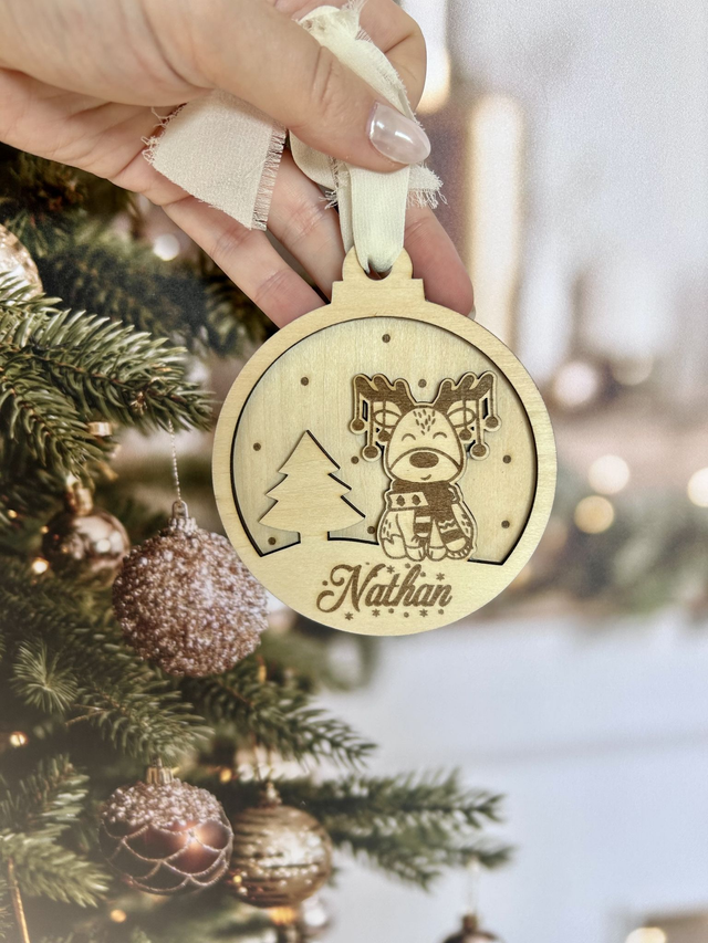 Boules de Noël personnalisées en bois naturel – 4 modèles au choix – Décoration artisanale faite main 🎄