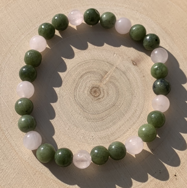 Bracelet Serpentine et Quartz rose