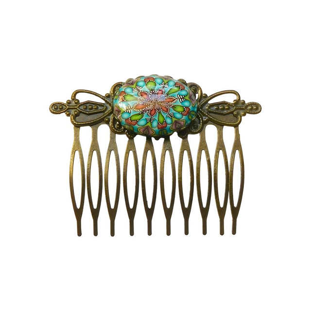 Peigne à cheveux rétro mandala bleu