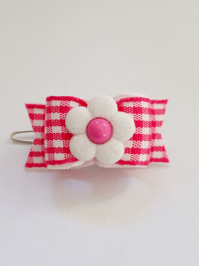 Noeud pour chien fantaisie vichy rose fleur