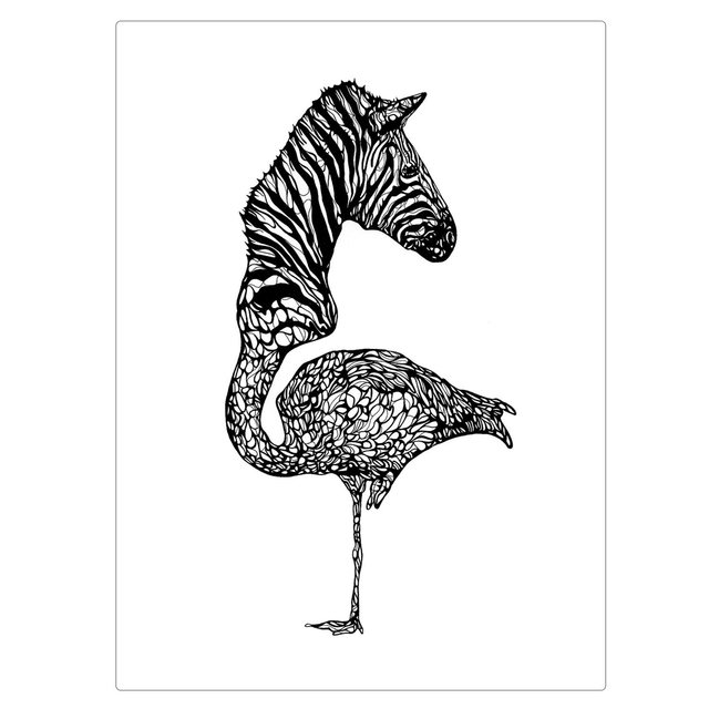 B&amp;W A3 print - zebra-flamingo