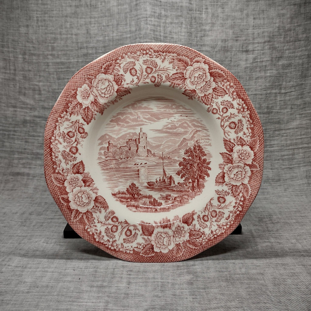 Enoch Wedgwood | Diepe bord Soepbord (diameter 22,5 | hoogte 3,5 cm) &#039;Lochs of Scotland - Loch Awe&#039; motief roze kleur | Vintage