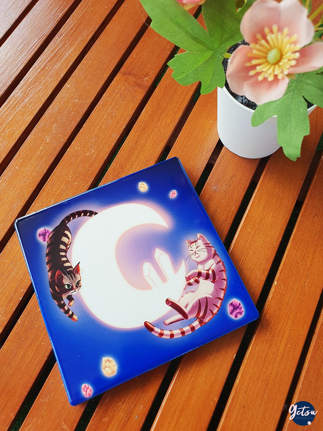 Sous-verre porcelaine deux chats et croissant de lune