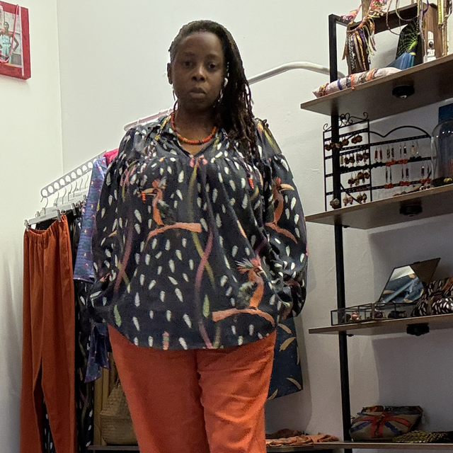 Blouse Yemandja imprimé Hornbill noir