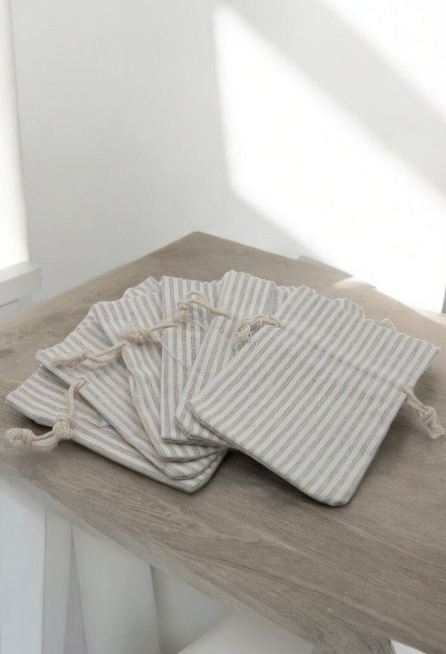 Leinen Säckli beige gestreift