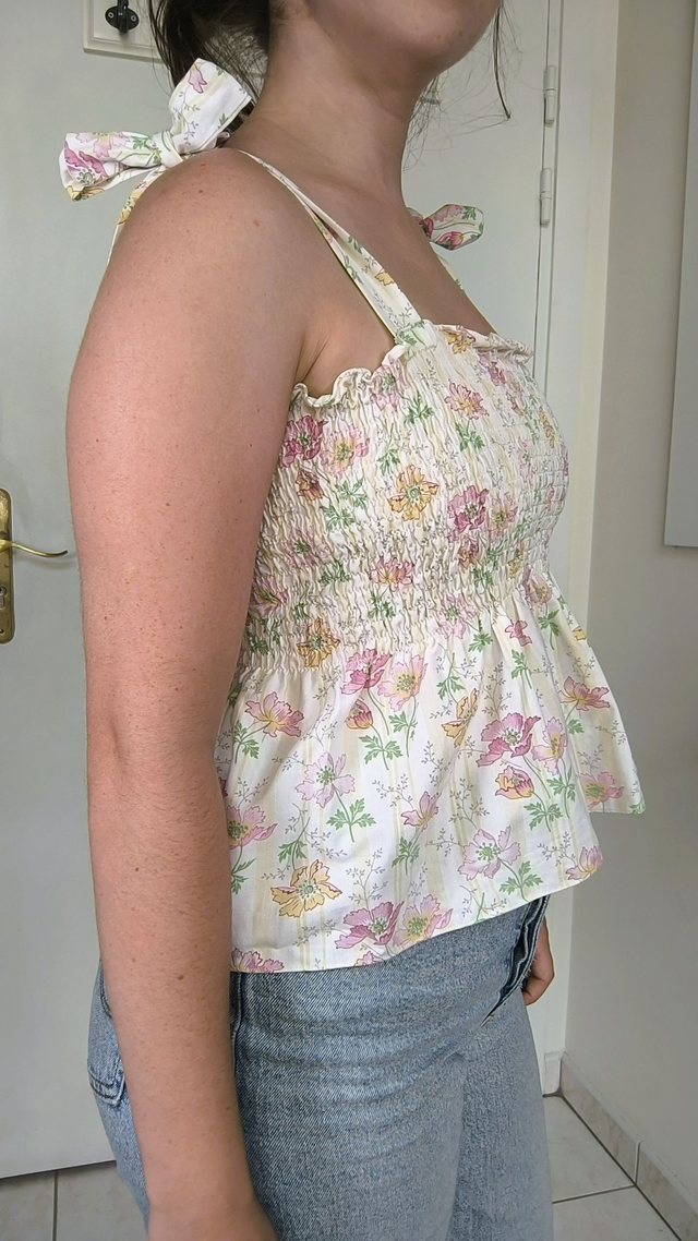 Top à smocks fleurs roses - Taille 1
