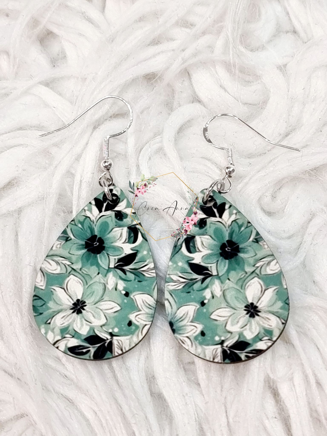 Boucles d'oreilles - fleurs vertes eau
