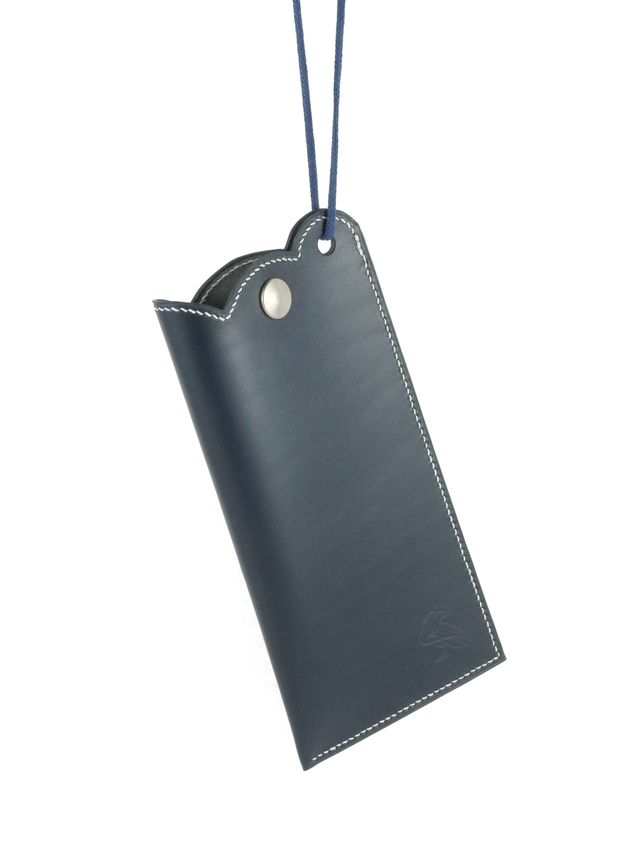 Etui à Lunettes avec cordon MEGANE Bleu Nuit Fil Blanc