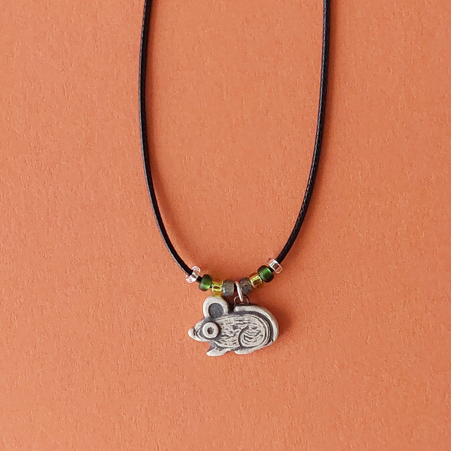 Rat necklace - handmade - clay mouse charm - ceramic rat pendant