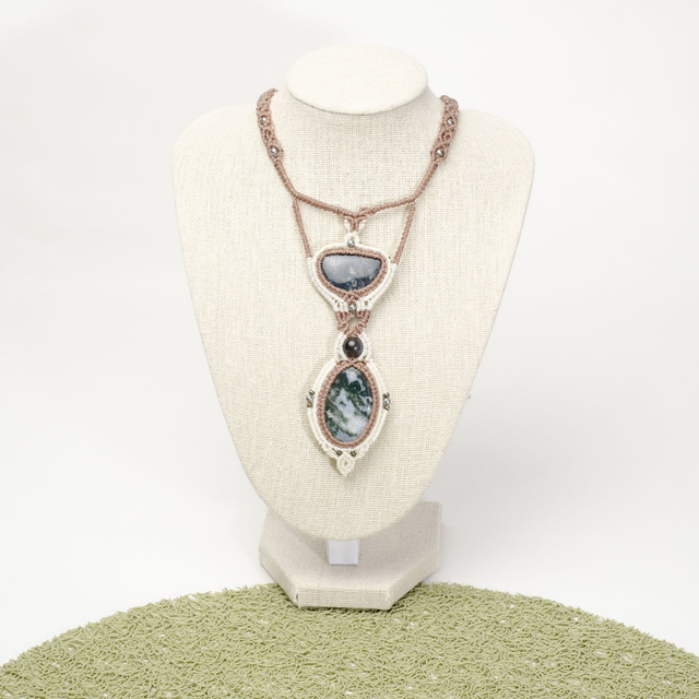 Collier Agate mousse verte double pierre