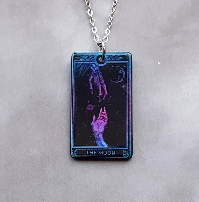 The Moon Tarot Card Necklace (Pink and Blue)