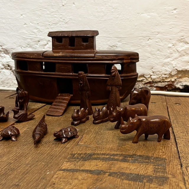 A Mid 20th Century Finely Hand–Carved Folk Art Noah’s Ark Set