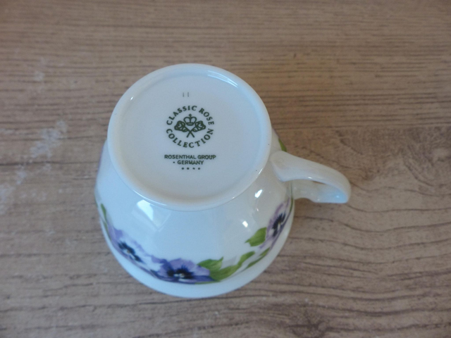 Deux tasses à café porcelaine Rosenthal Collection Classic, Allemagne, tasses romantiques fleurs pensées violettes, cadeau couple ami maison