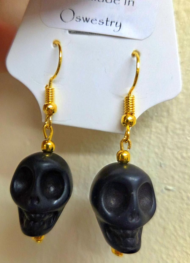 Black Howlite Gold Plated Earrings (Nickel Free) 
