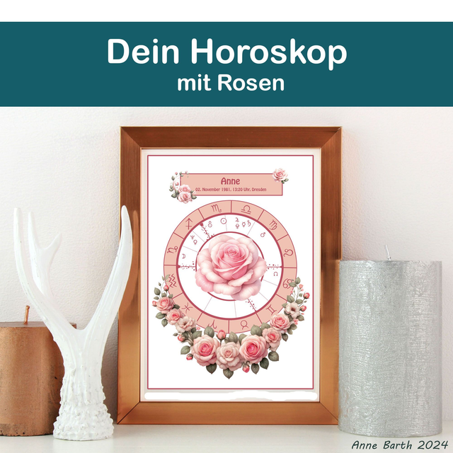 Dein Geburtshoroskop (Rosen), personalisiert, verschiedene Motive und Größen 